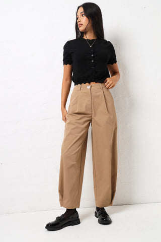 Hem Detail Twill Pants - Caramel