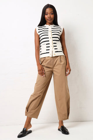 Striped Knitwear Button Down Vest - White/Black