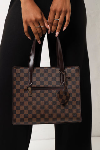 Printed Monogram Zip & Charm Tote Bag - Brown