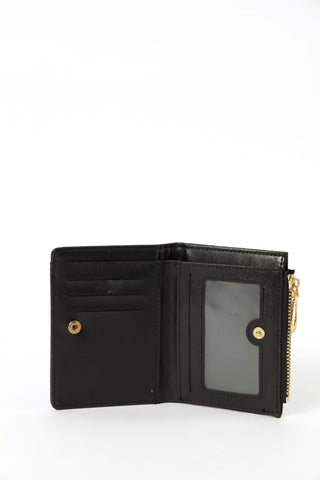 Metal Trim Compartment Zip Wallet - Black