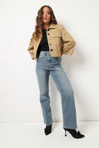 Turn Up Sleeve Utility Jacket - Stone