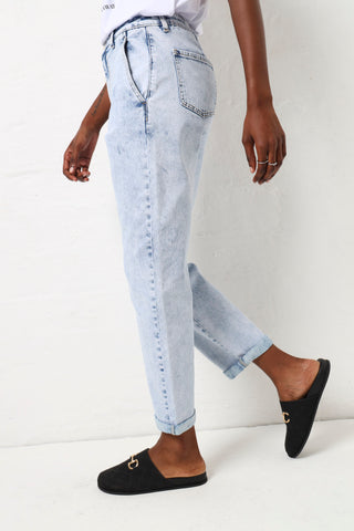 Rolled Hem Barrel Leg Jean - Stonewash