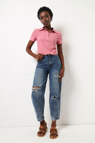 Short Sleeve Brushed Rib Golfer - Pink