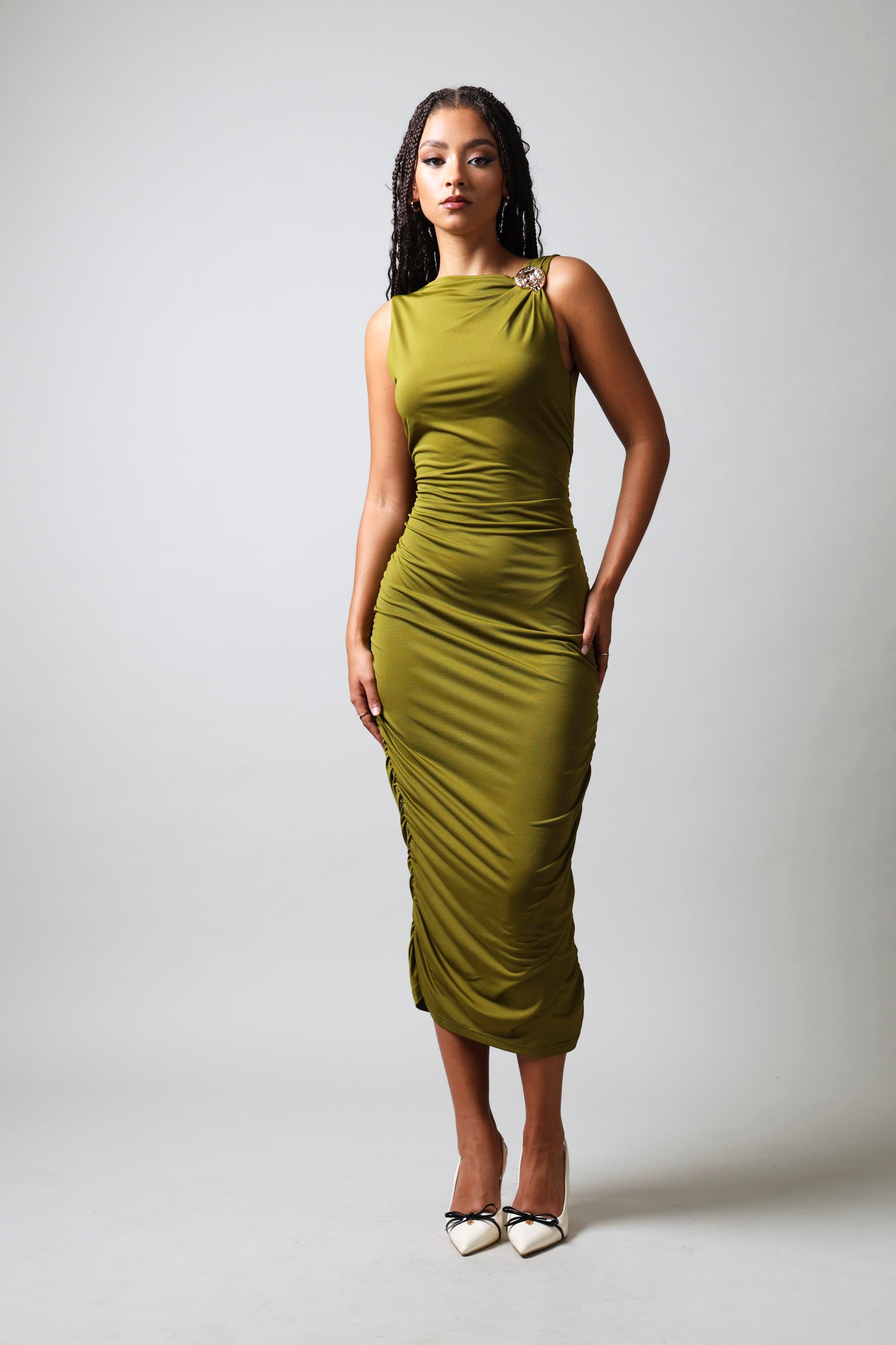Sleeveless Slinky Dress With Trim - Green LEGiT Sleeveless Slinky Dress With Trim - Green LEGiT