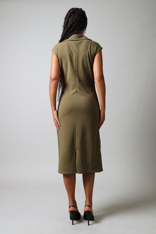 Sleeveless Collared Button Down Dress - Fatigue