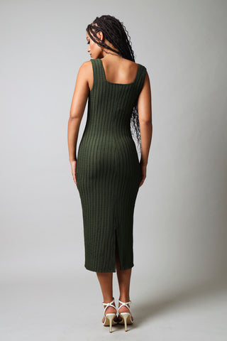 Sleeveless Bodycon Textured Knit Dress - Fatigue