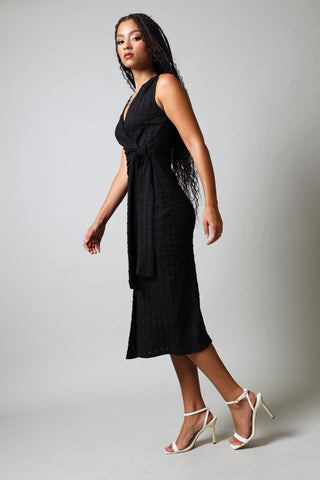 Sleeveless Textured Wrap Dress - Black