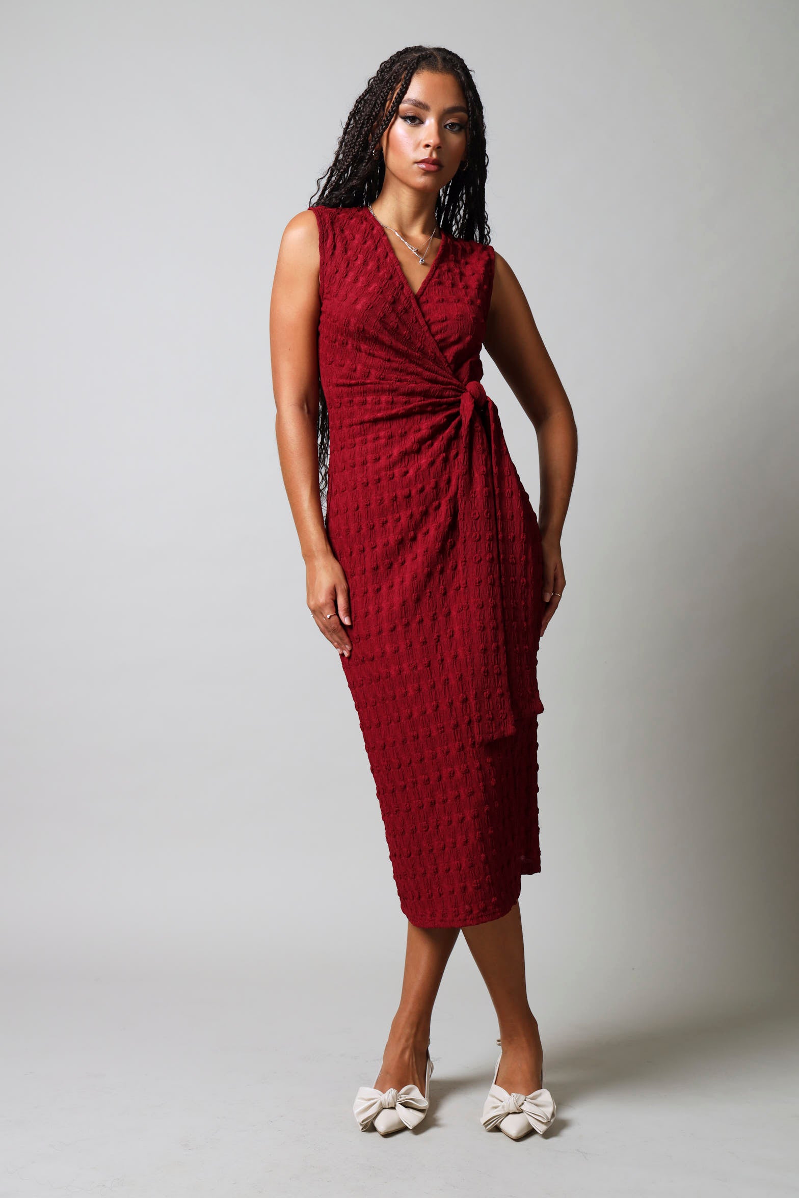 Sleeveless Textured Wrap Dress