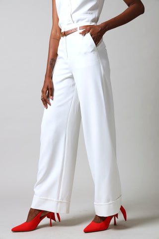 Belted Wide Leg Pants - White