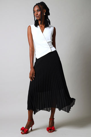 Hanky Hem Pleated Chiffon Skirt - Black