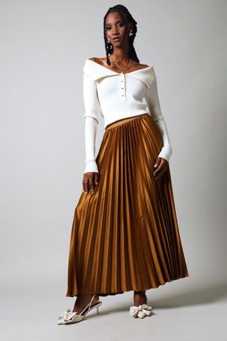 Maxi Elasticated Pleated Skirt - Gold