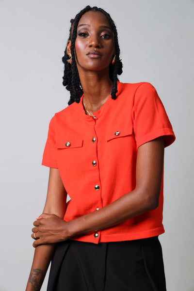 Short Sleeve Button Down Knitwear Top - Orange – LEGiT