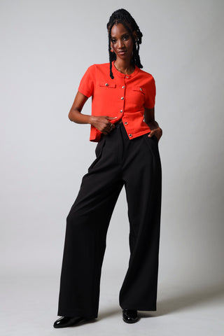 Short Sleeve Button Down Knitwear Top - Orange