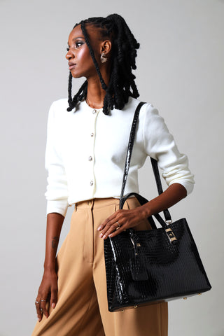 Pu Tab Detail Shopper Bag - Black