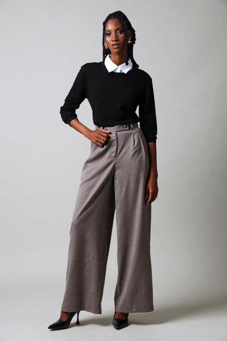Tab Detail Wide Leg Pants - Brown