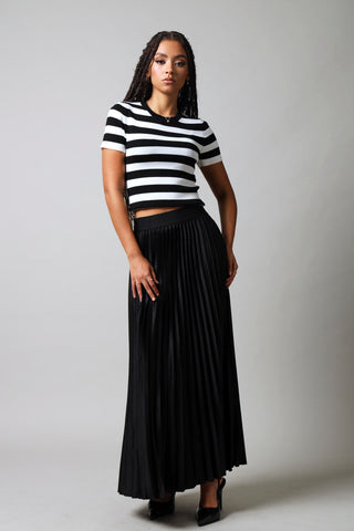Maxi Elasticated Pleated Skirt - Black