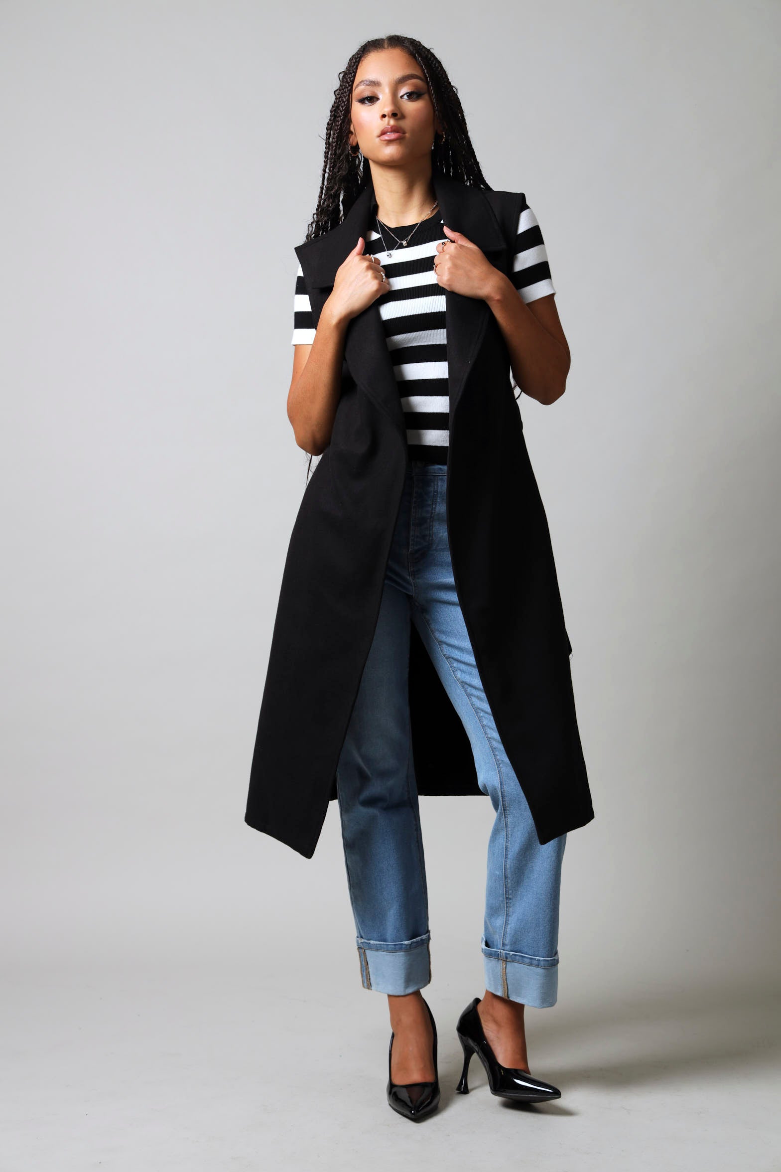 Long Length Sleeveless Melton Coat - Black – LEGiT