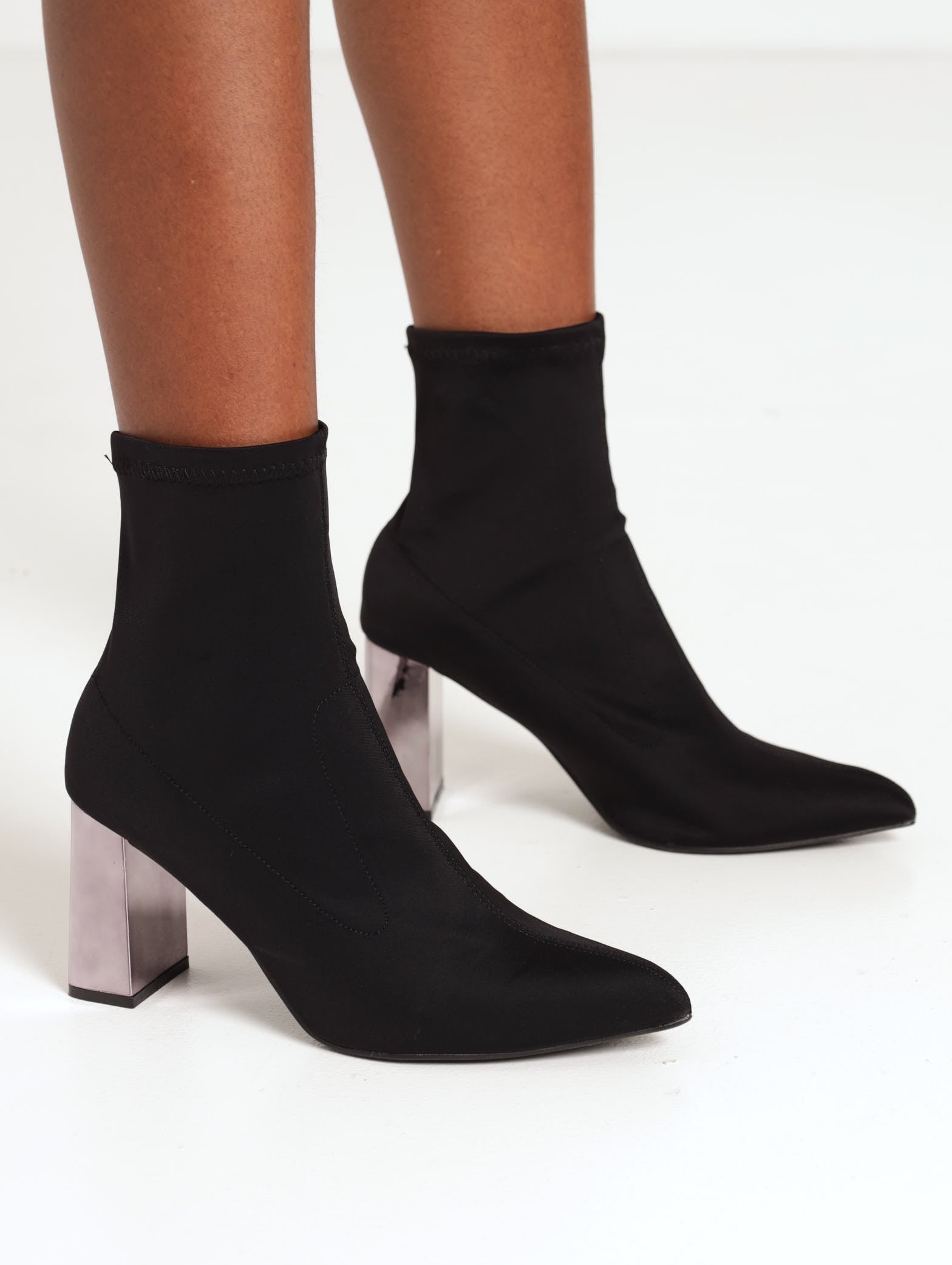 Block Heel Sock Ladies Ankle Sock Boots Black Block Heel Sock Boot