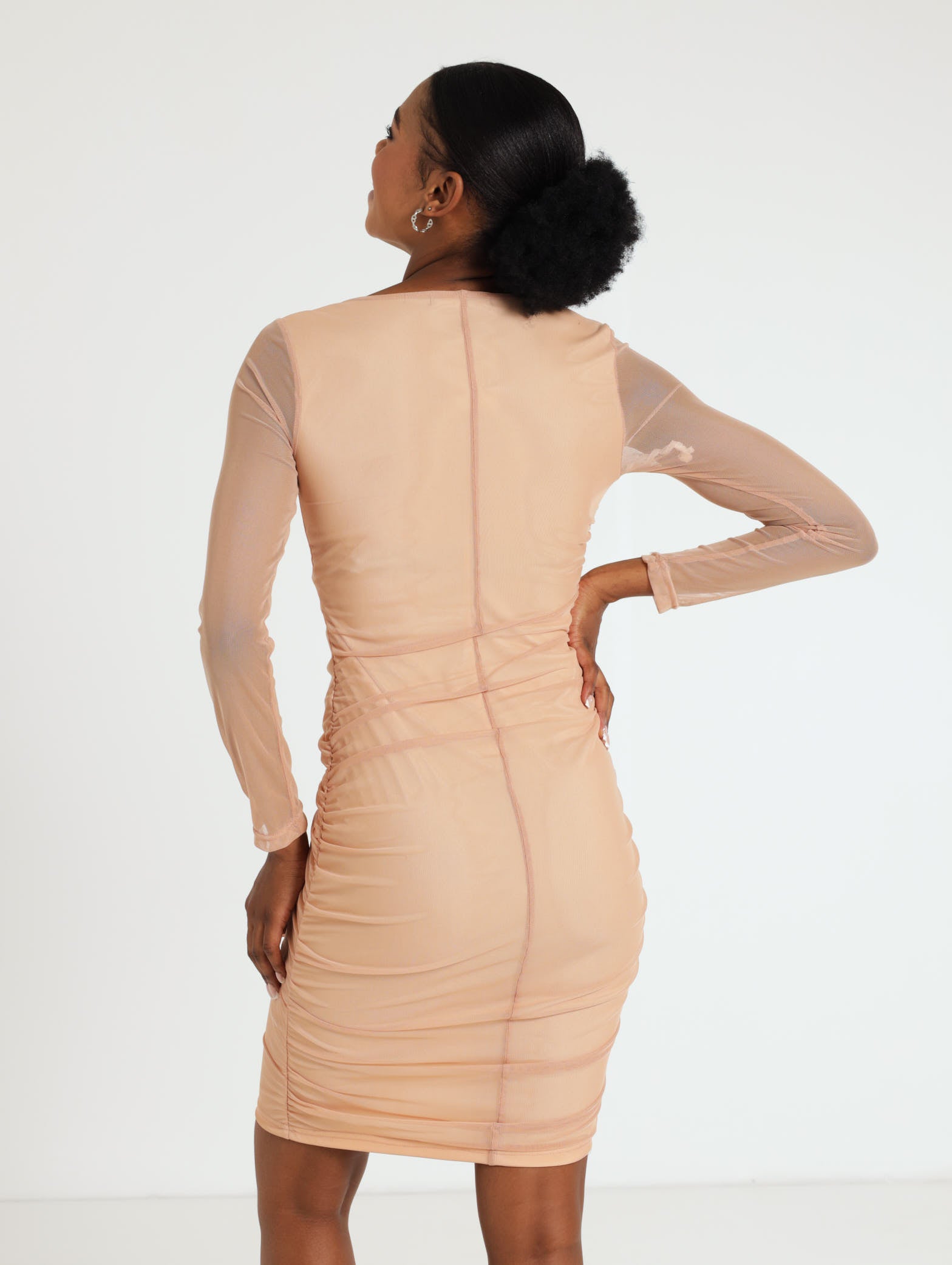 Long Sleeve Rouched Mesh Bodycon Dress – LEGiT