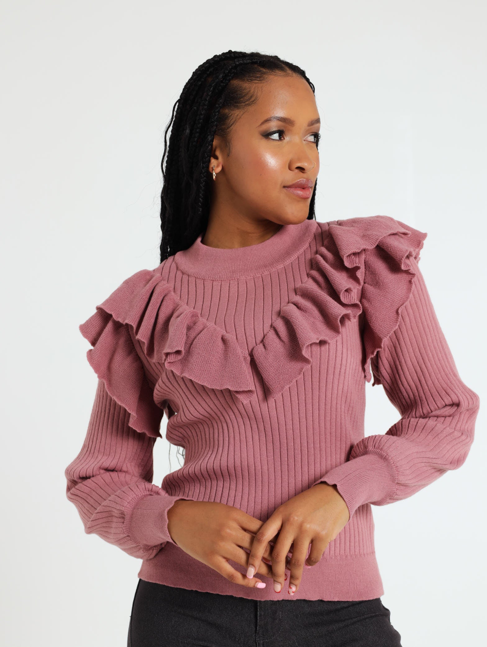 Long Sleeve Chunky Ruffle Pullover - Dusty Pink – LEGiT