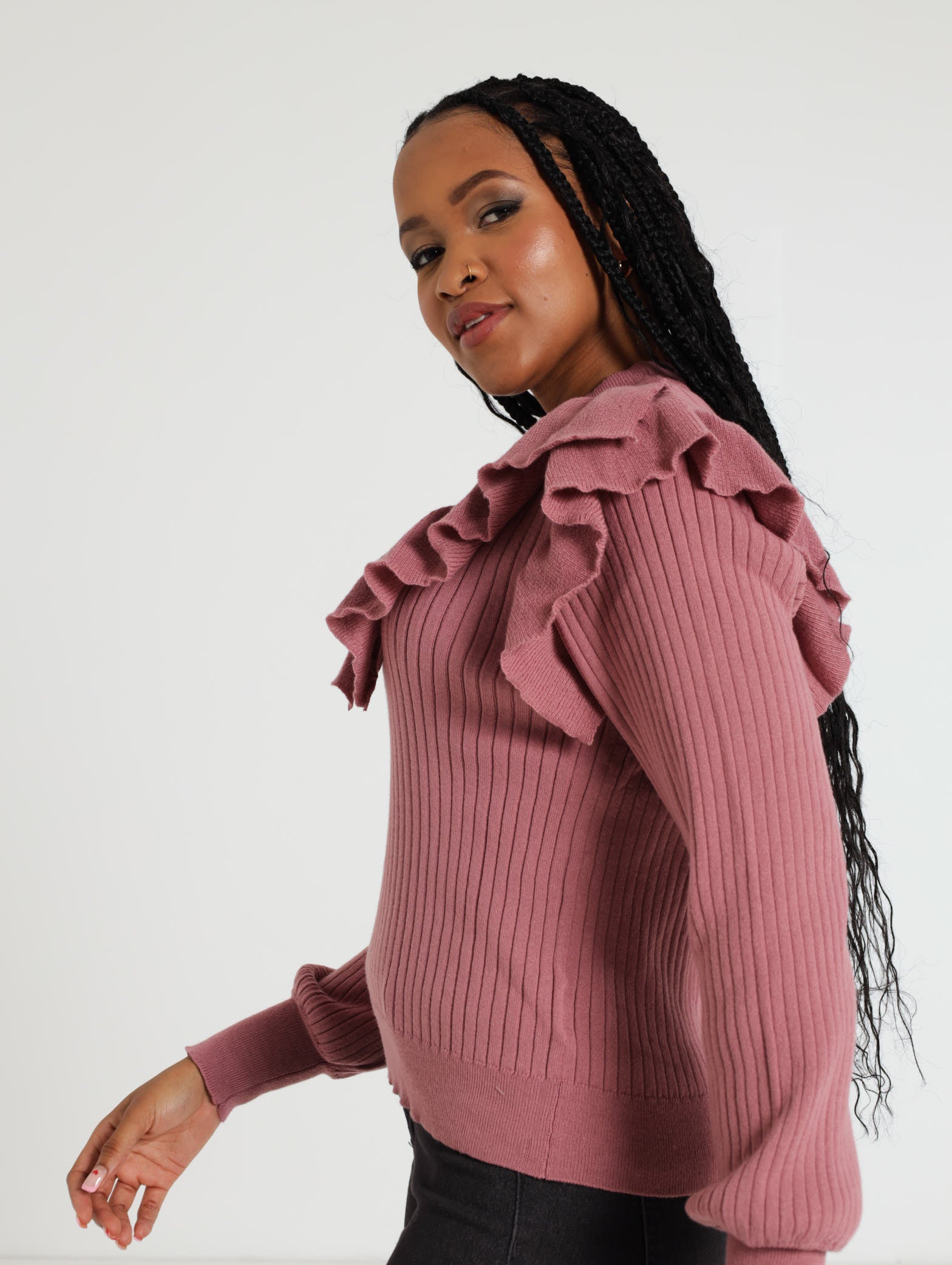 Long Sleeve Chunky Ruffle Pullover - Dusty Pink – LEGiT