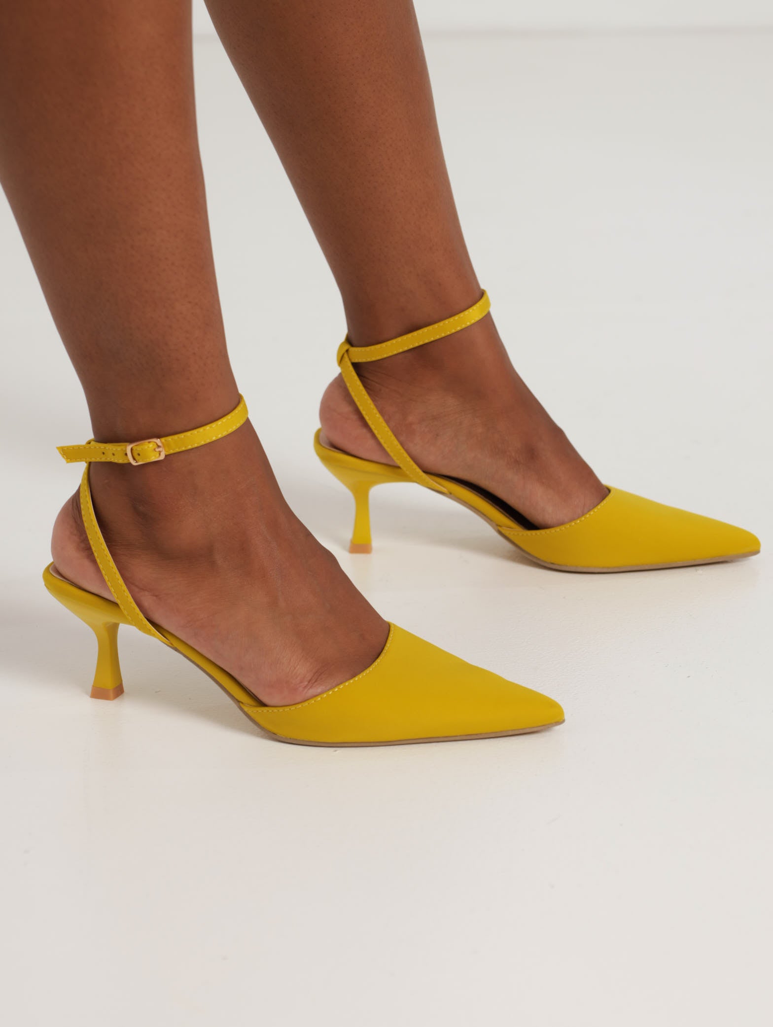 Low Stiletto Court Heel With Ankle Strap Ochre – LEGiT