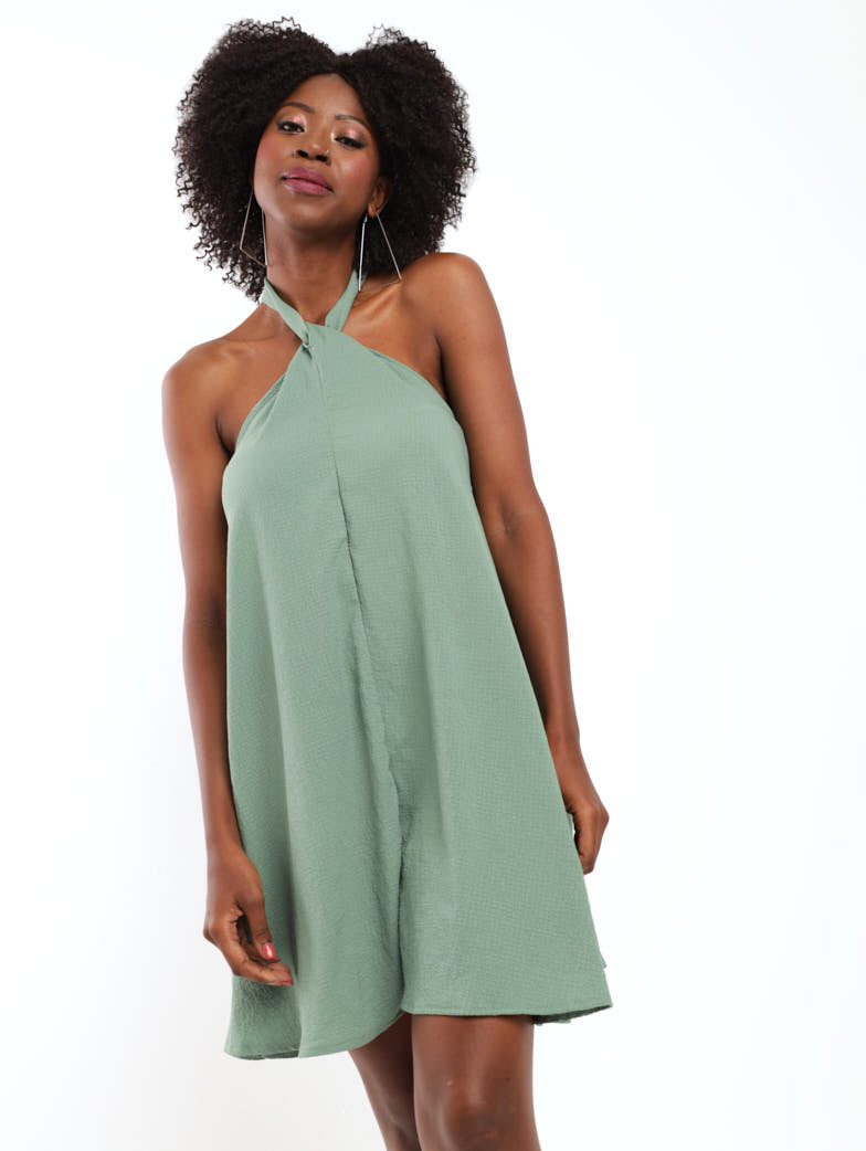 Halter Flare Dress - Sage LEGiT Halter Flare Dress - Sage LEGiT