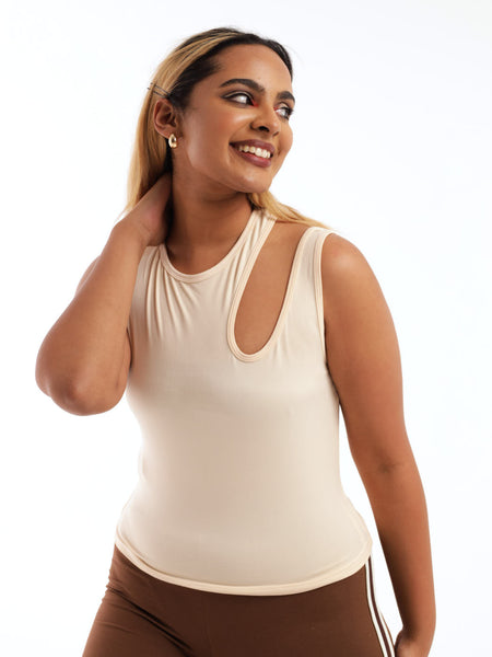 Cut Out Shoulder Tank Top - Stone – LEGiT