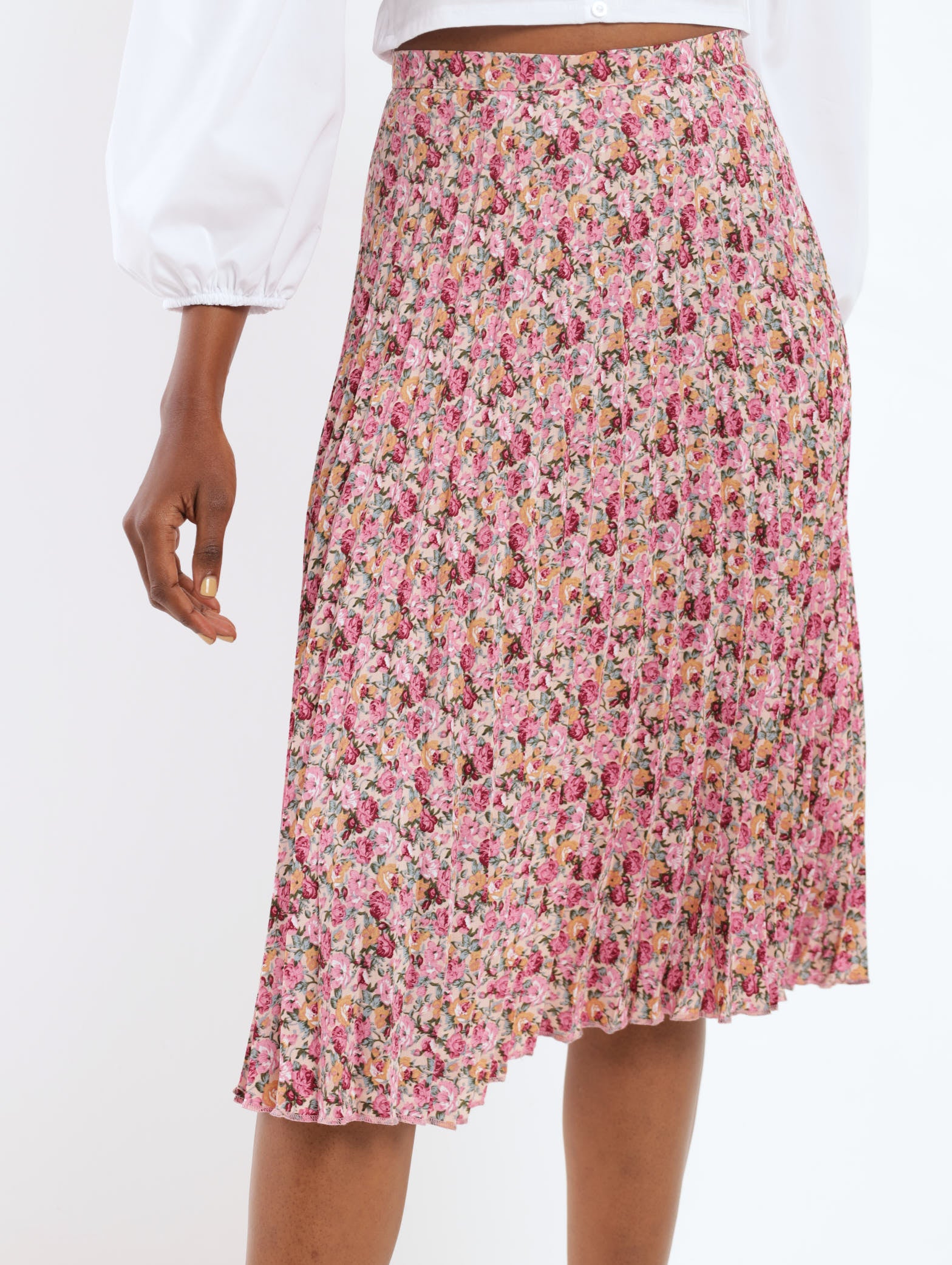 Ditsy Pleated Midi Skirt Floral – LEGiT - Main Image