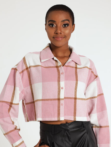 トップス Belvet Cropped checkered shirt pink Cropped checkered shirt – BELVET