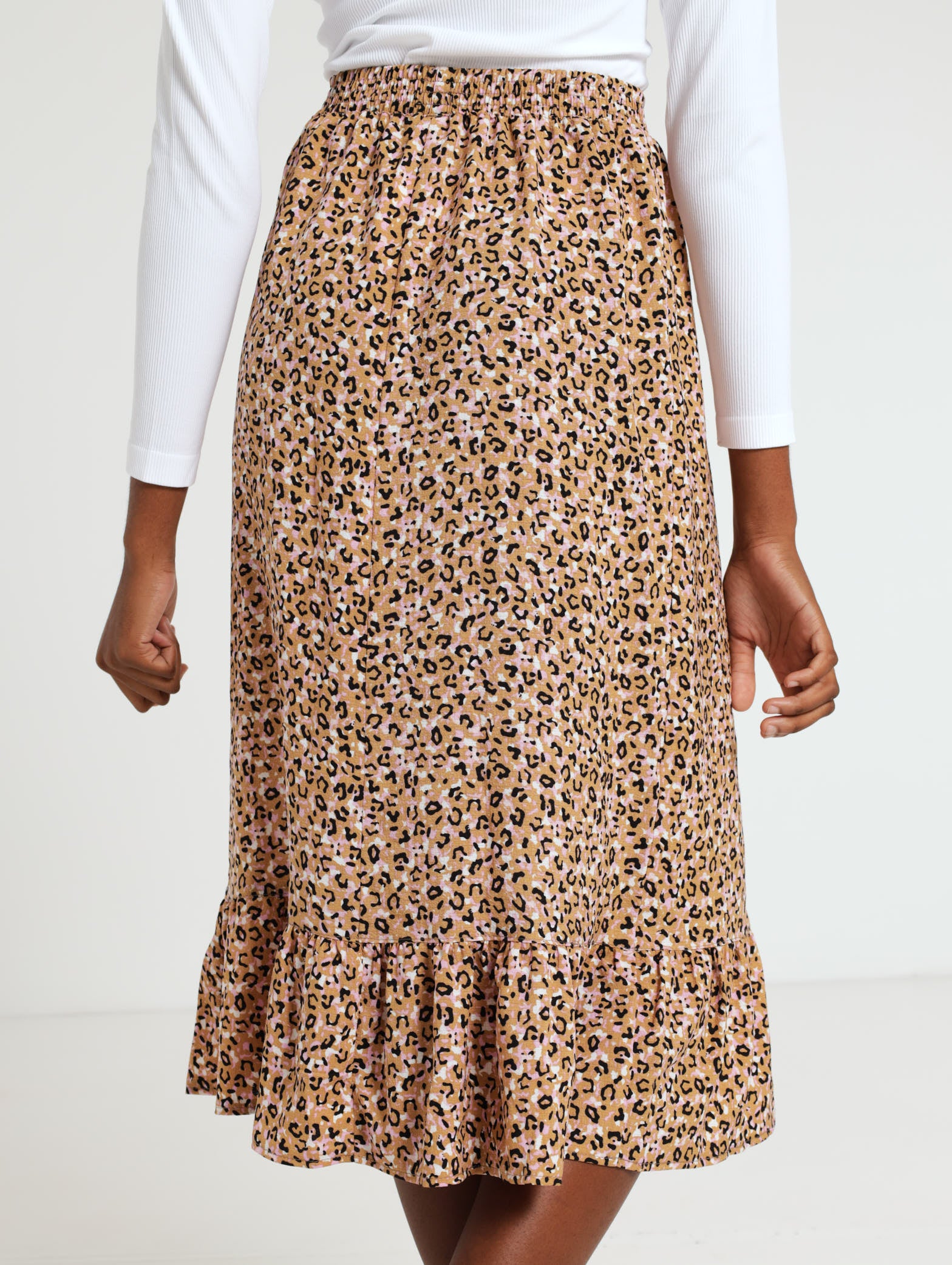 Leopard frill midi skirt online