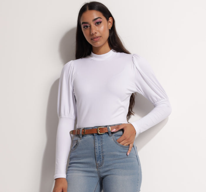 Jeans Lady White Co Mock Neck Long Sleeve Turtle Neck Top White