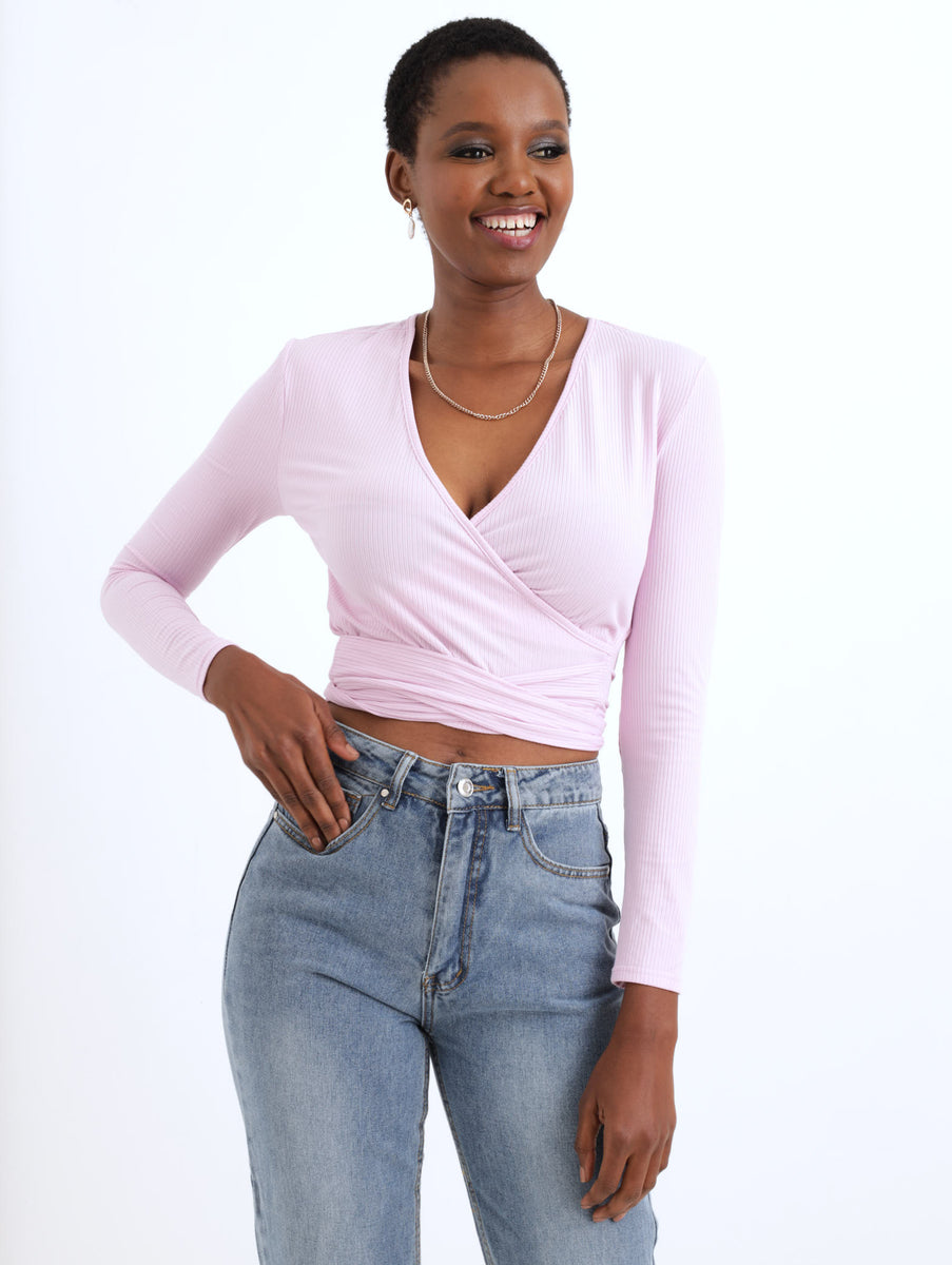 Long Sleeve Ribbed Crossover Top - Lavender – LEGiT