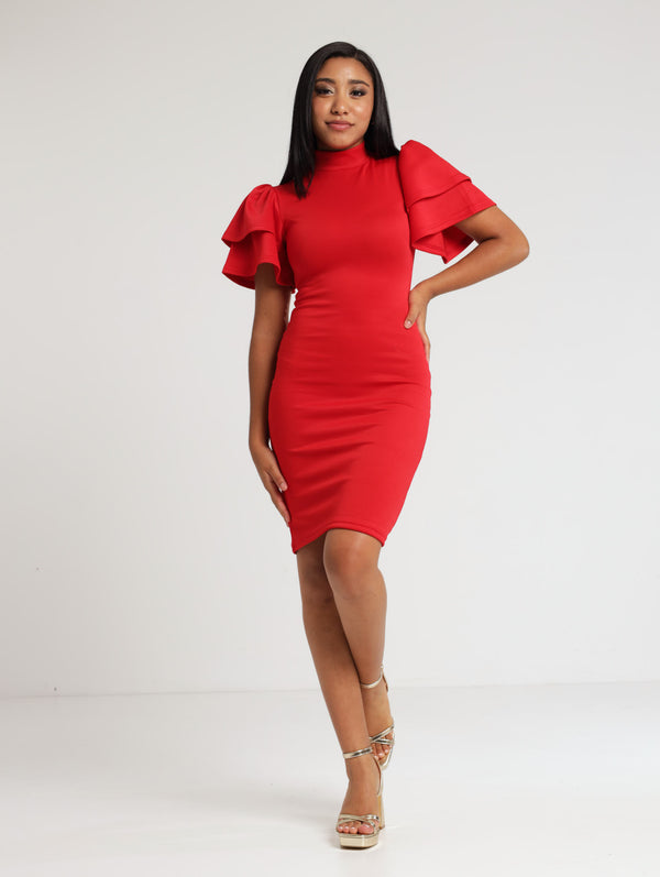 Short Sleeve Tulip Bodycon Dress - Red – LEGiT