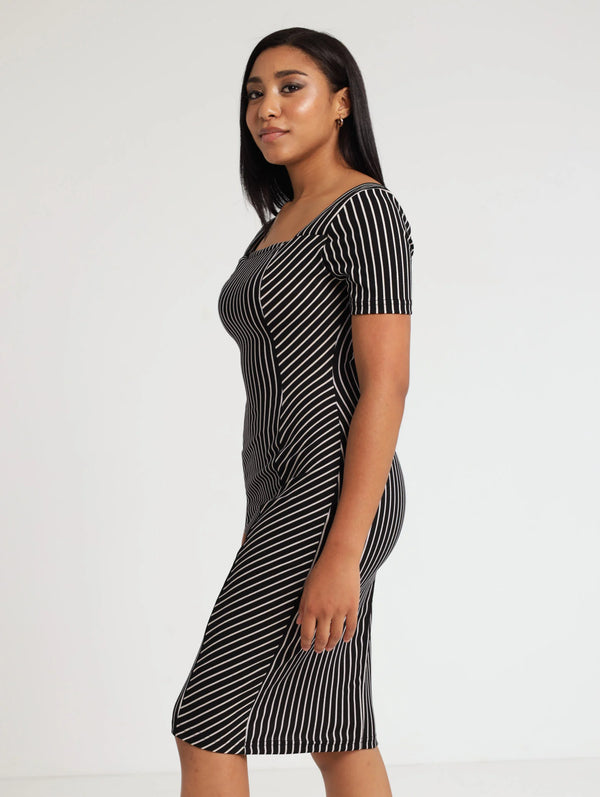 3/4 Sleeve Stripe Bodycon Dress